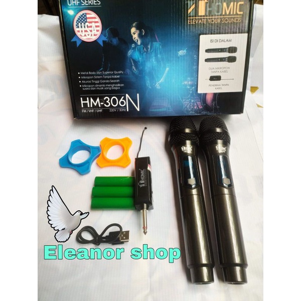 Mic Wireles Michrophone Double / Dua Microphone Tanpa Kabel Homic HM-306N