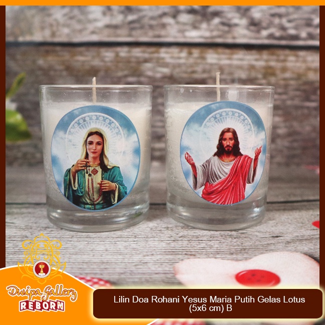 Lilin Ibadah Doa Rohani Gelas Yesus Dan Maria Putih Stearin (5x6 cm)