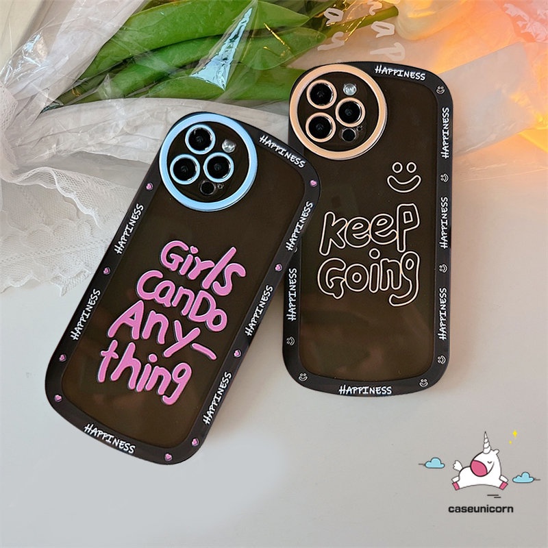 IPHONE Casing Shockproof Airbag Phone Case Kompatibel Untuk Iphone 11 13 12 14 Pro MAX XR 6 6s 78 Plus XS MAX X SE 2020 INS Fashion Label Huruf Soft TPU Full Cover