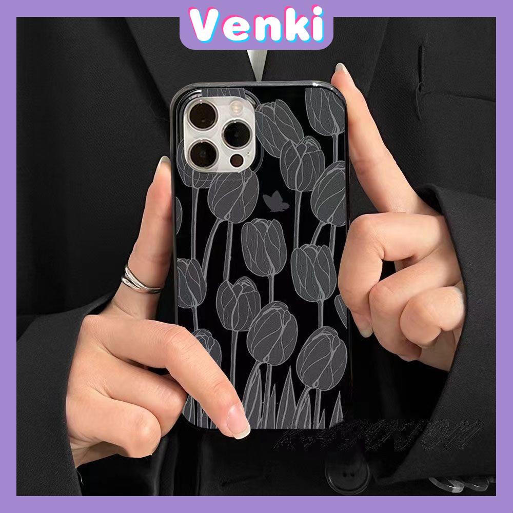 Case For iPhone 14 Series TPU Soft Case Tulips &amp; Butterflies Glossy Black Candy Case Camera Protection Shockproof For iPhone 14 13 12 11 Plus Pro Max 7 Plus X XR