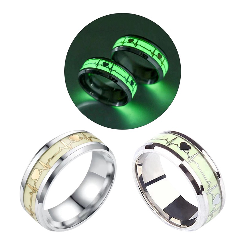 Fancyqube Cincin Luminous Glowing In The Dark Bentuk Hati Untuk Pria Dan Wanita