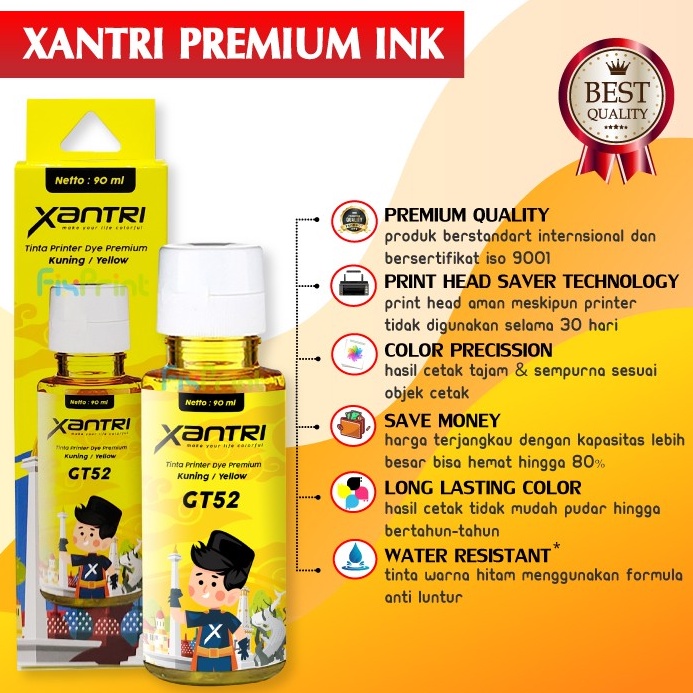 Tinta Premium Merk Xantri GT53 GT52 90ml, All In One Ink Tank 115 310 315 319 350 415 419 410 Smart Tank 450 510 550 610