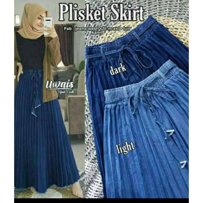 ROK PLISKET JEANS DEWASA/ ROK JEANS/ ROK PLISKET/ ROK KERJA