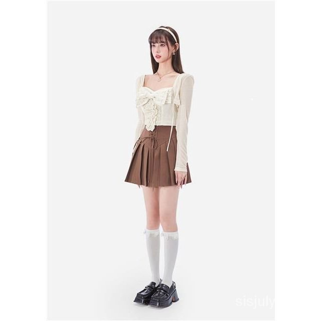 [✅BISA COD] Lukisan cat minyak desain atas rasa ceruk perempuan pinggang tinggi ramping rok lipit setelan musim