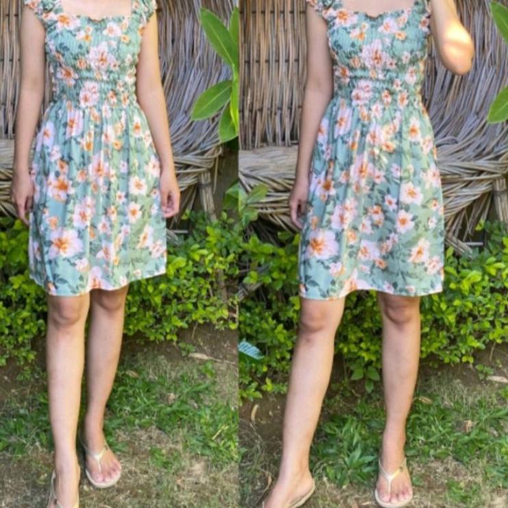 BISA PILIH WARNA) DRESS KERUT PENDEK BALI MOTIF POLOS BUNGA POLKADOT / DASTER TALI SEKSI RAYON ADEM 