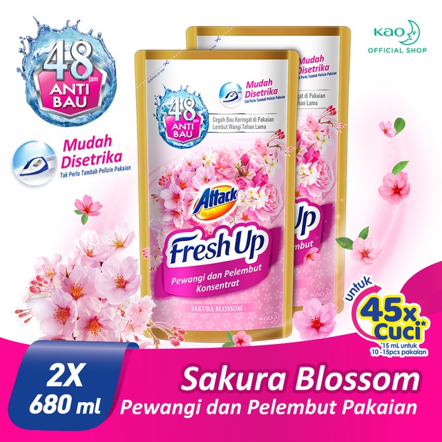 Premium (Mount) Attack Fresh Up Softener Pewangi Sakura Blossom 680 mL Twin Pack