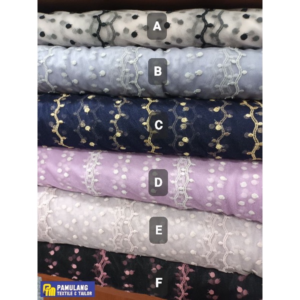 Kain Tulle Embroidery Bordir GelombangPolkadot || Harga Per Setengah Meter (50 cm)
