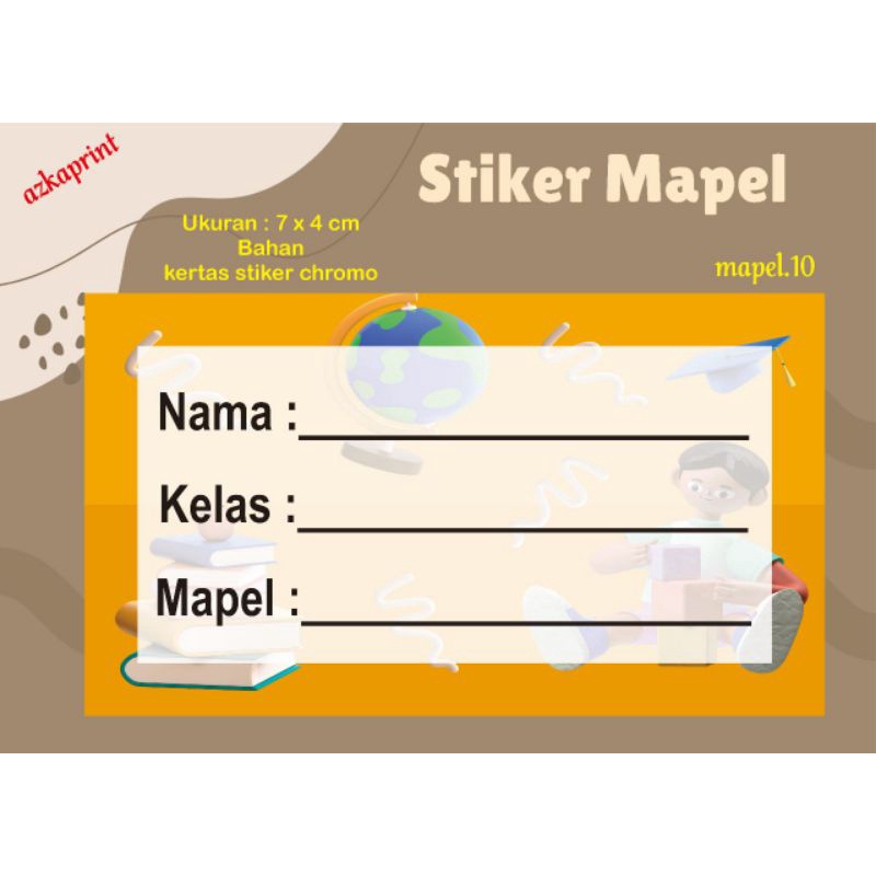 

[AZKAPRINT] - CETAK STICKER NAMA - Motif 10 - label sticker di tempel pada buku mata pelajaran - custom- FREE KETIK NAMA DAN NAMA SEKOLAHAN