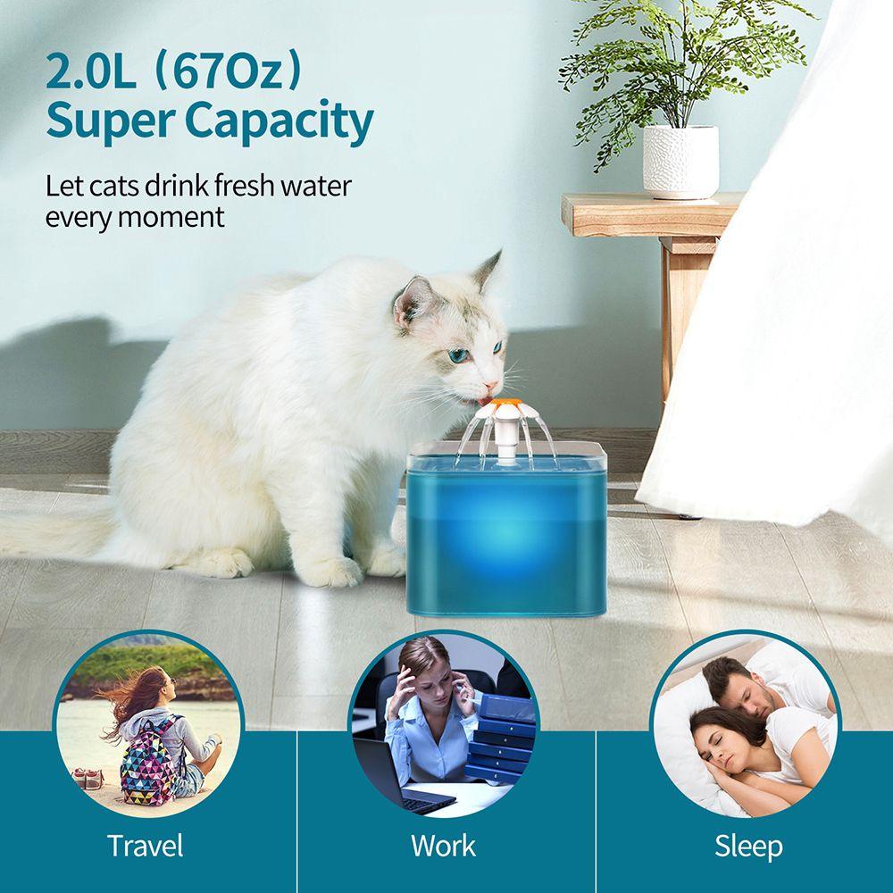 Solighter Pet Water Drinker Bisu Lepas Bermanfaat Dengan Lampu LED Smart Dispenser Air Peliharaan