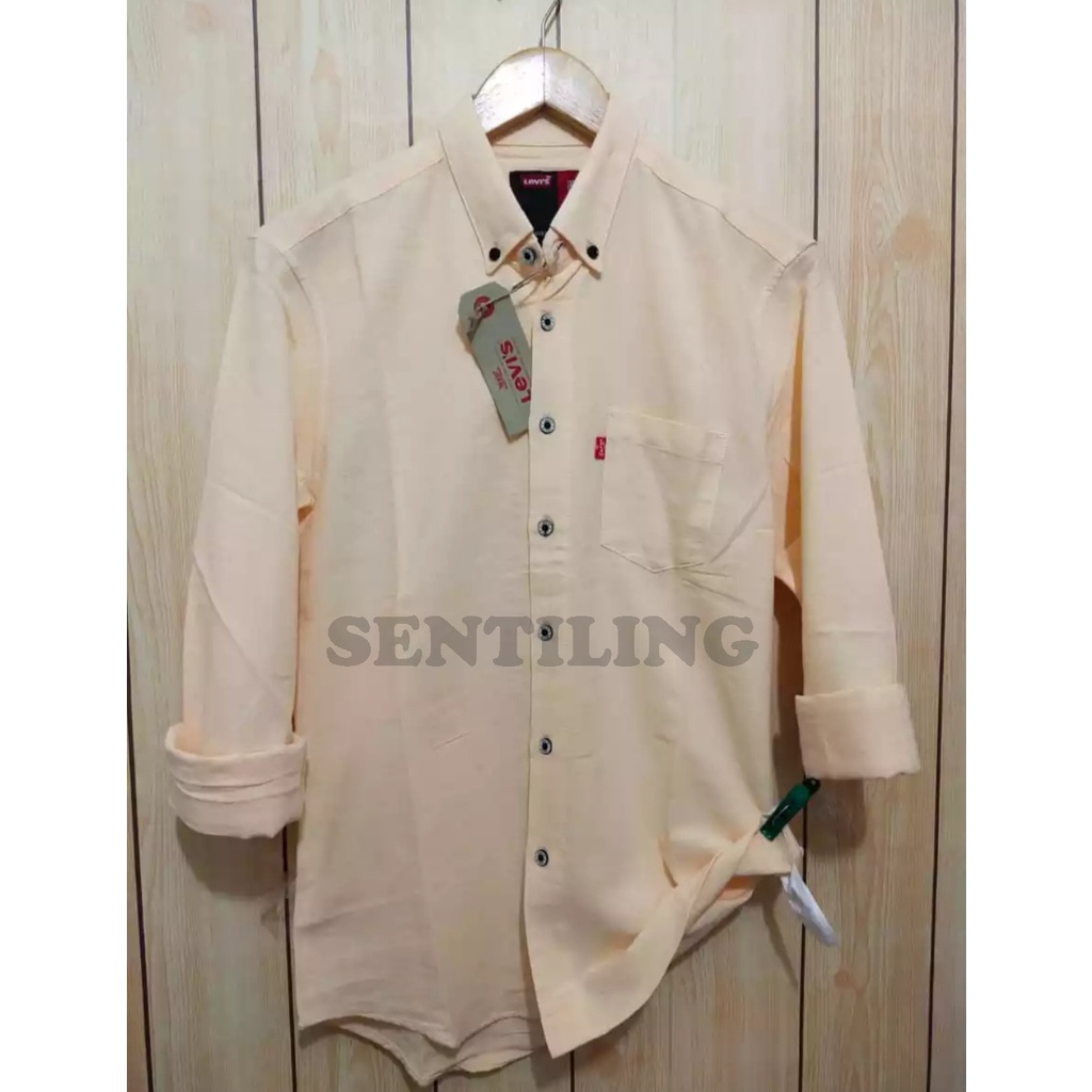 Terwuwu kemeja panjang pria cowok gatlemen cowok biru navy dongker polos formal kantor-Cream