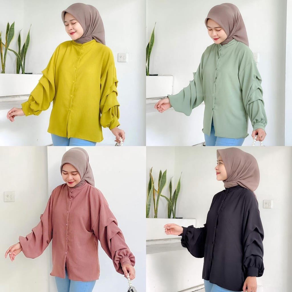 Tq88indonesia Fashion Baju Atasan Wanita Terbaru / Devana Blouse CRINCLE / Blus Polos Lengan Panjang / Busana Casual Cewek / Ootd / Outfit Kasual Kekinian