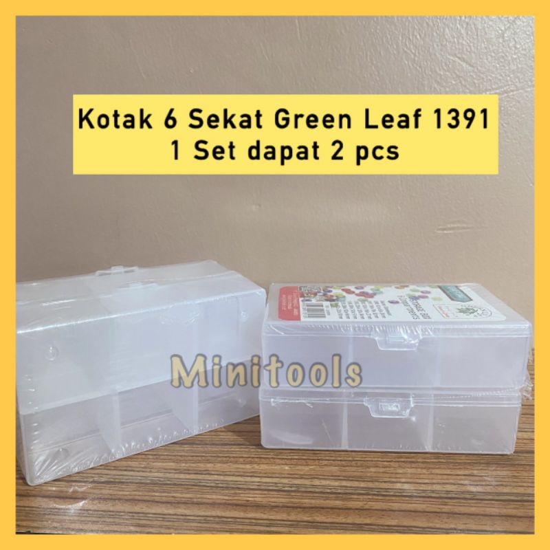 Kotak Obat / Kotak Plastik 6 Sekat Kecil / Green Leaf 1391 HARGA PER SET