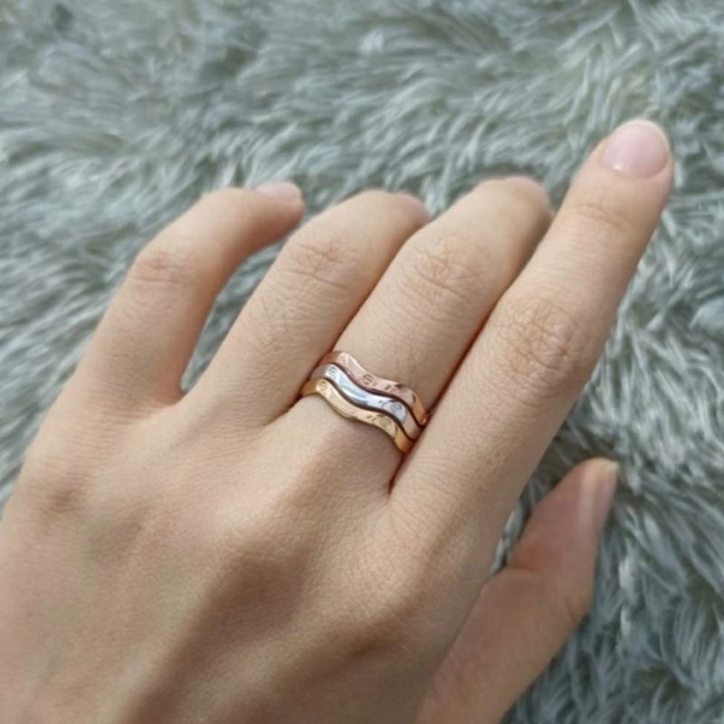 Cincin Wanita Hati Pemata Putih Lilit Ring Love korea Gold Emas asli