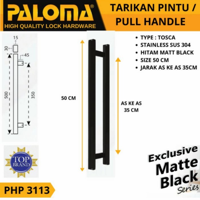 Jual Pull Handle Paloma Tosca 50cm Matt Black Gagang Pintu Shopee