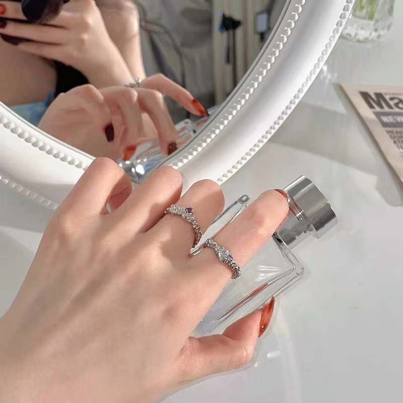 Cincin Model Terbuka Dapat Disesuaikan Tekstur Lava Warna Ungu Gelap Untuk Wanita