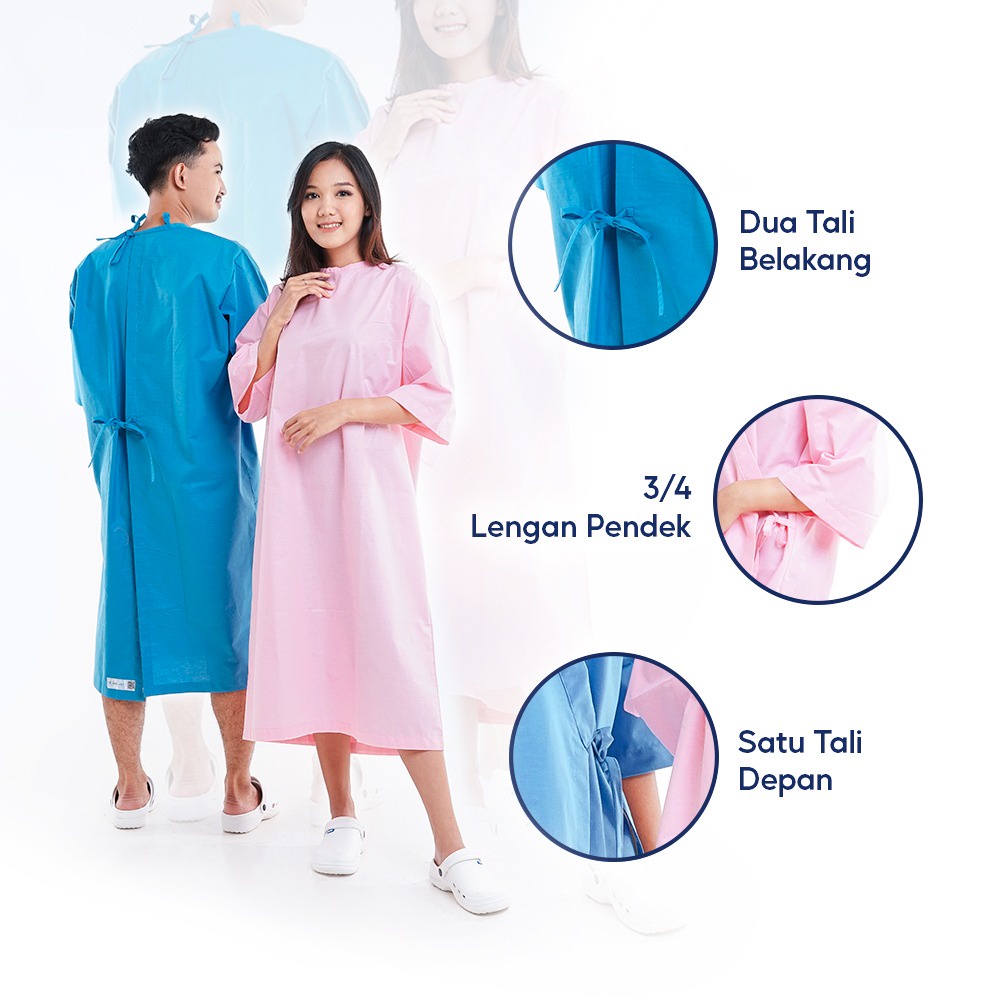 LINCURT - Baju Pasien Rawat Inap Rumah Sakit Polos Dan Motif Unisex Lengan Pendek