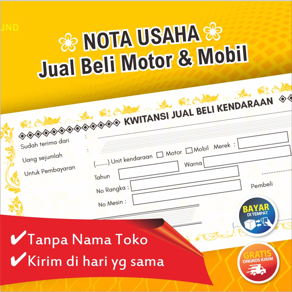 Kwitansi Jual beli Motor dan Mobil 2ply siap kirim