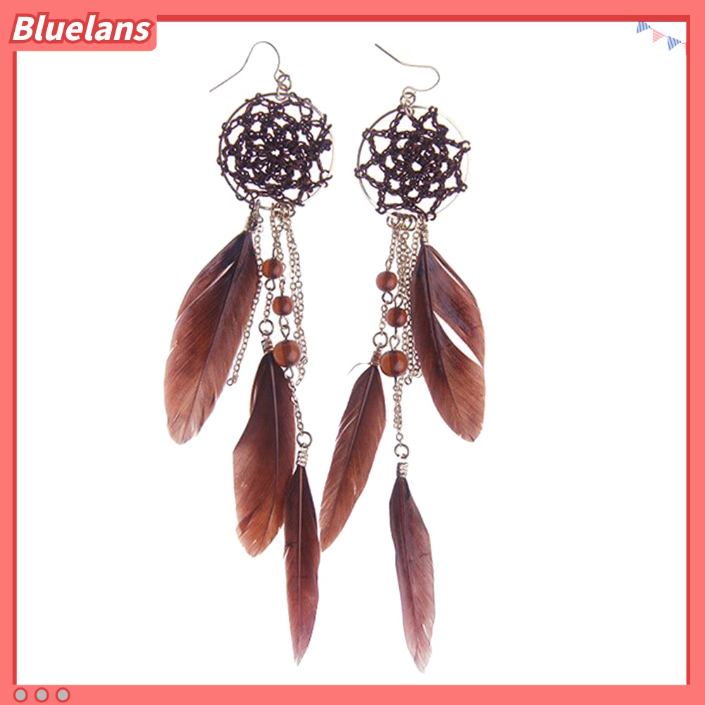 Anting Kait Gantung Desain Dream Catcher Hias Manik-Manik Rumbai Untuk Wanita