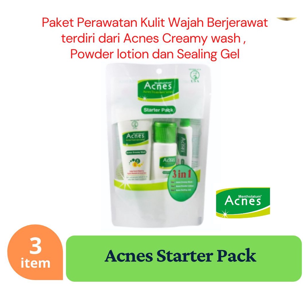 Acnes Starter Pack - Paket Perawatan Wajah berjerawat 3 in 1