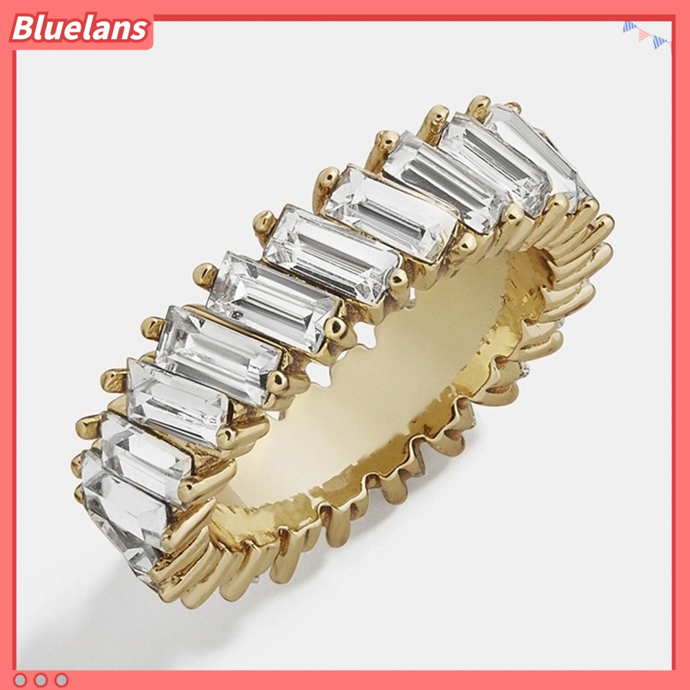 Bluelans Women Full Rectangle Faux Crystal Inlaid Finger Ring Wedding Party Jewelry Gift