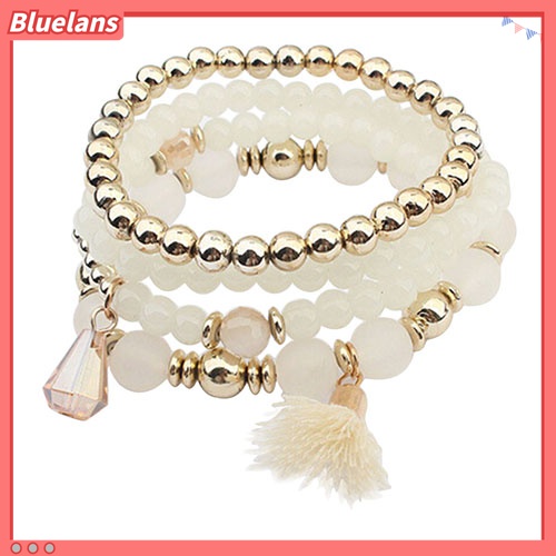 4pcs / Set Gelang Manik-Manik Resin Multilayer Aksen Rumbai Gaya Etnik Untuk Wanita