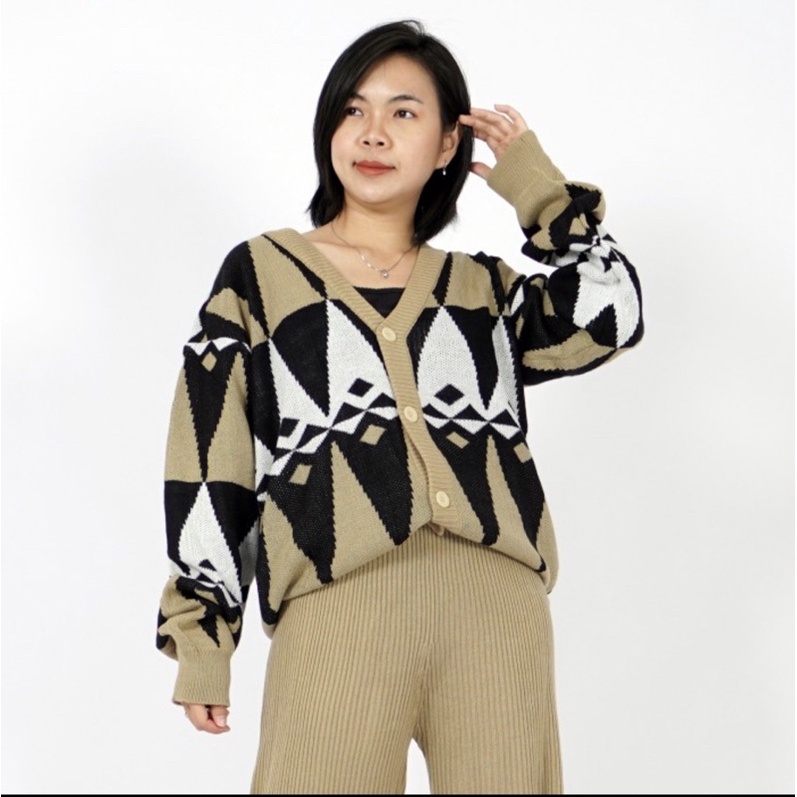 ONESET CARDIGAN RAJUT ARGYLE SETELAN KULOT DAN ROK RAJUT PREMIUM