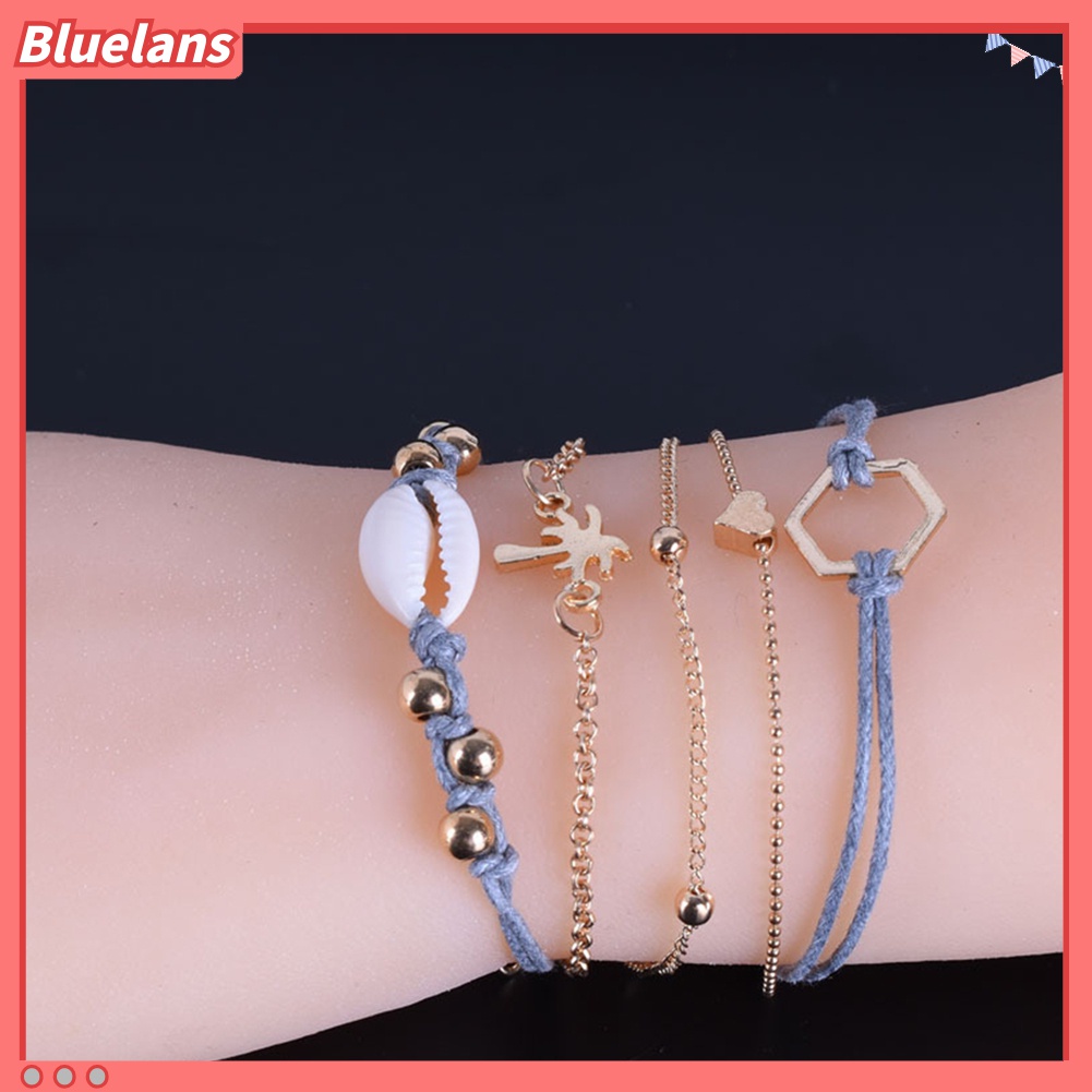 5pcs / Set Gelang Rantai Desain Daun Keong Hati Untuk Wanita