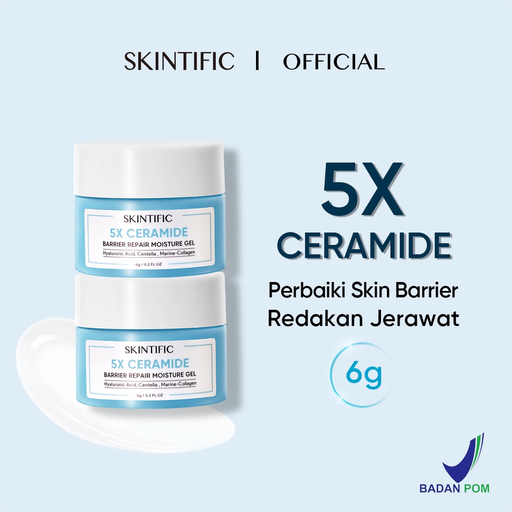SKINTIFIC - 5X Ceramide Barrier Repair Series Moisturize Gel Moisturizer Cream Pemutih Wajah 30G Pelembab Wajah Day Cream Night Cream【BPOM】-2pcs Travel size