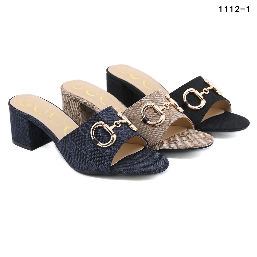 GC GG Canvas Horsebit Block Heels Sandals 1112-1