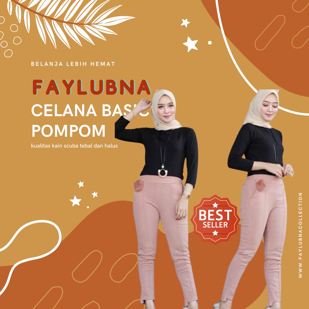 CELANA PANJANG SCUBA DOTTY POMPOM / BAGGY PANTS SCUBA / CELANA SLIM WANITA / CELANA PANJANG PEREMPUAN