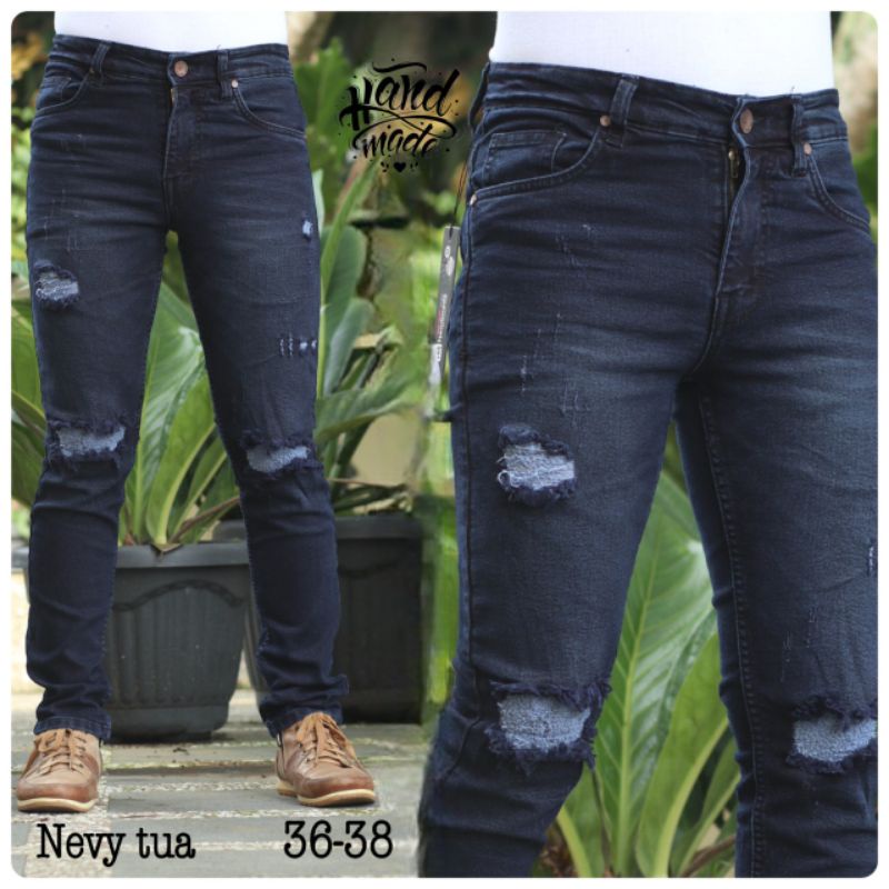 CELANA JEANS PRIA  BIKER JUMBO SOBEK TIDAK TEMBUS RIPPED ORIGINAL HANDAMDE MURAH