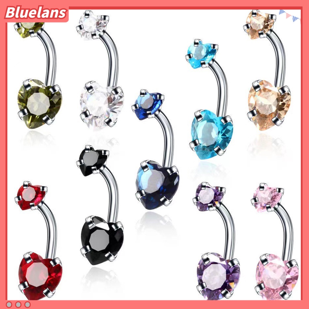 Cincin Tindik Pusar Bentuk Hati Bahan Stainless Steel Tahan Korosi Untuk Wanita