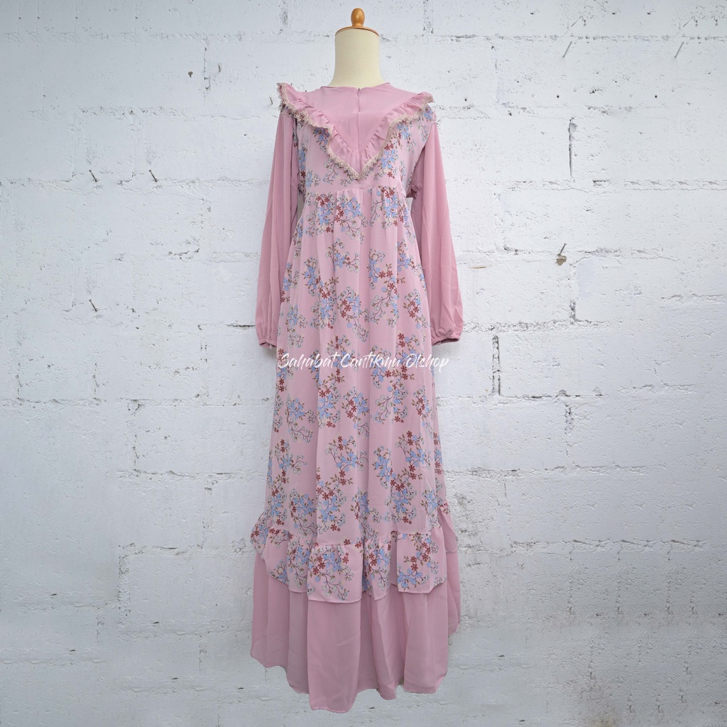 Gamis Ori Bangkok Rempel Bunga Cantik Renda Dada