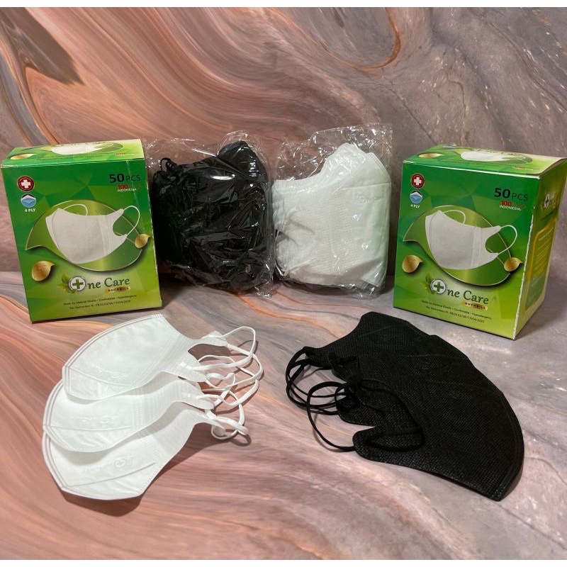 ONECARE - MASKER DUCKBILL 4PLY EMBOS GARIS FACE MASK HITAM PUTIH 1 BOX 50 PCS - MH