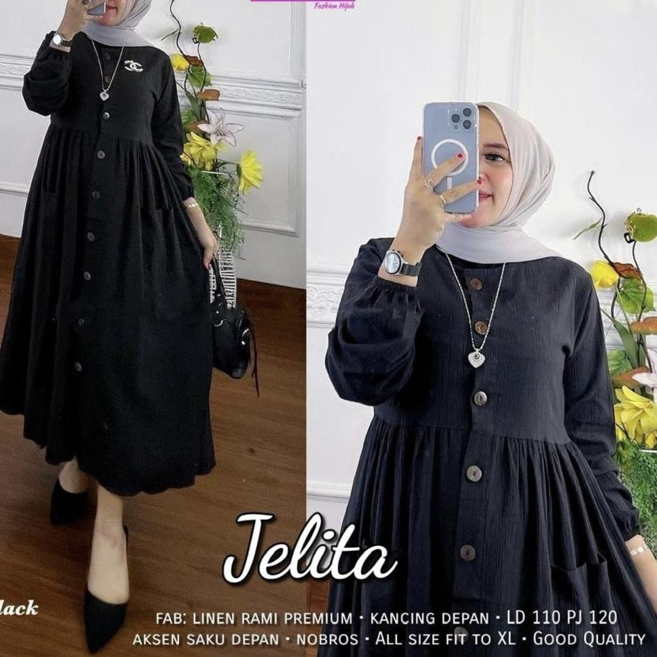 Serba Murah VENZU JELITA DRESS MIDI ADIEVA - GAMIS JUMBO CL XXL DRESS MIDI KATUN LINEN GAMIS POLOS 9