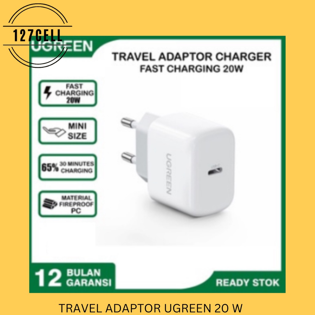 Adaptor UGREEN Kepala Charger Type C PD Fast Charging 20W Mini Adapter MFI