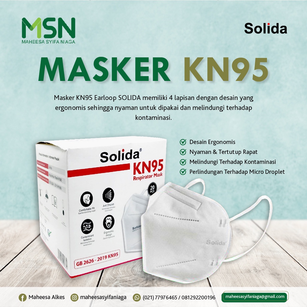 Masker KN95 4 Ply Respirator Mask Earloop isi 20 Pcs Solida