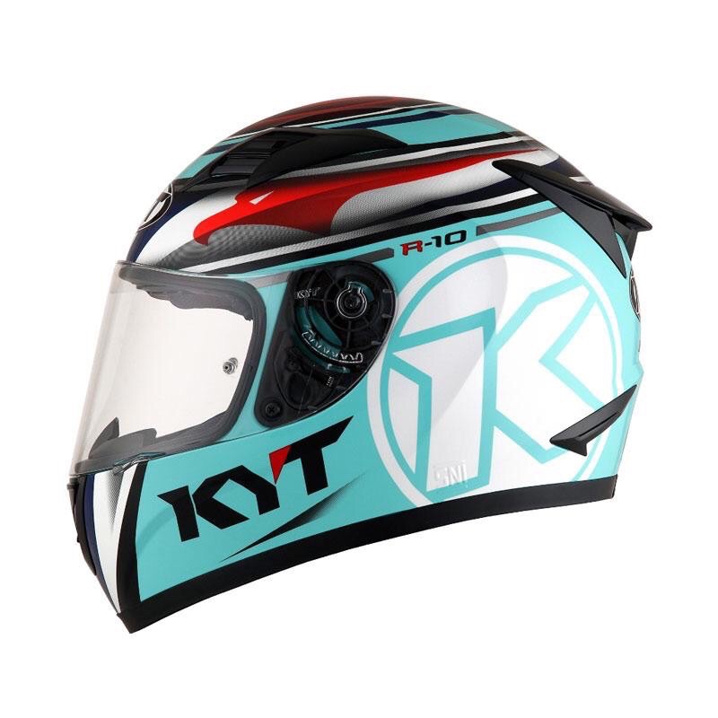 Helm KYT fullface R10 Race - Aqua Blue/Red Fluo/White ukuran M reloved second