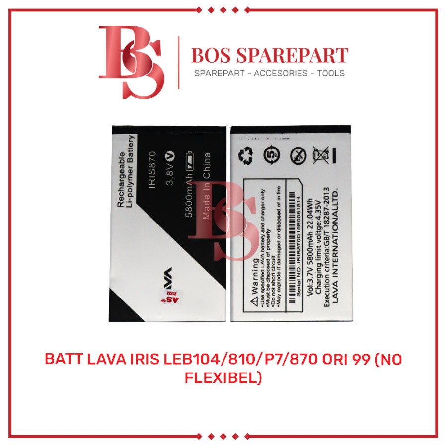 BATTERY LAVA IRIS LEB104 /810 / P7 / 870 ORI 99 (NO FLEXIBEL)