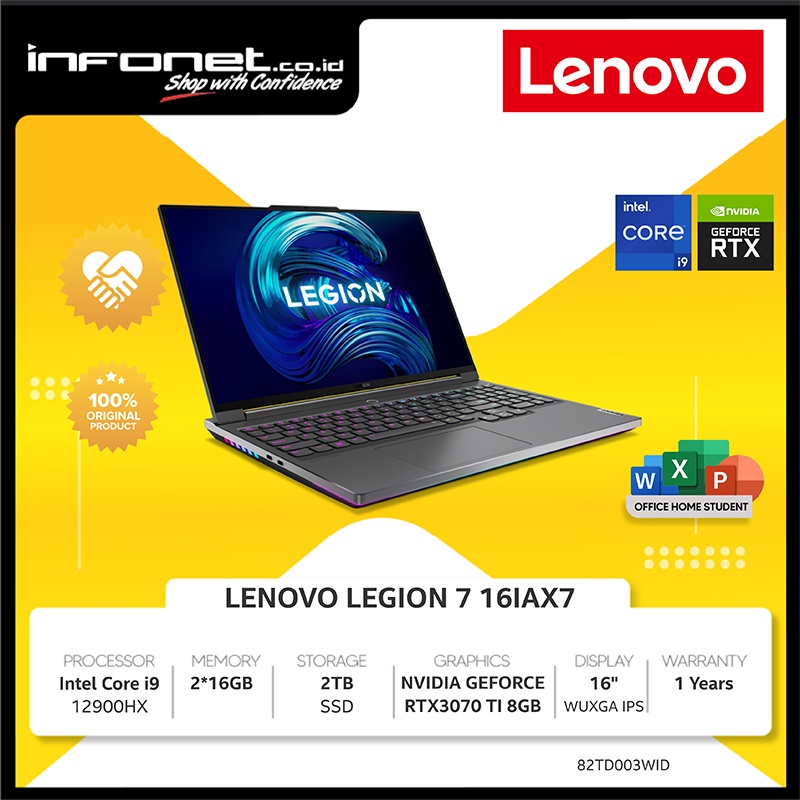 LENOVO LEGION 7 16IAX7 I9 12900HX RTX 3080TI 32GB 2TB 16 W11 OHS