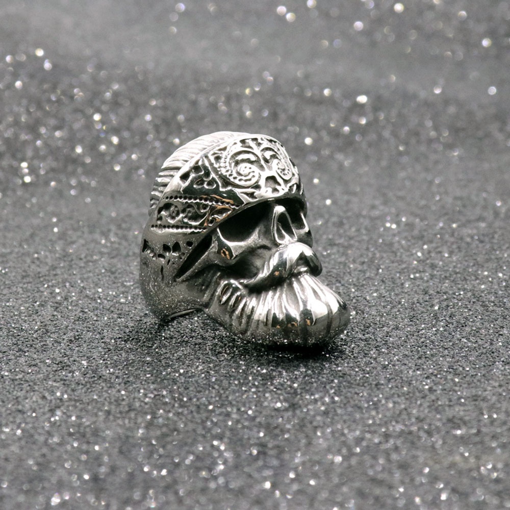 Cincin Alloy Desain Kumisjenggot Tribal Gaya Vintage Rock Untuk Pria