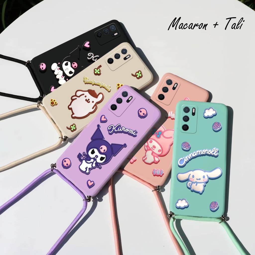 Sling Case Macaron Timbul 3D Oppo A55 A95 4G 5G A74 A16 A15 A15s A54 A53 A52 A92 A5 9 2020 RENO 7 6  5 5F 4 4F A5S A12 A7 A1K F5 F7 F9 F11 PRO A3S