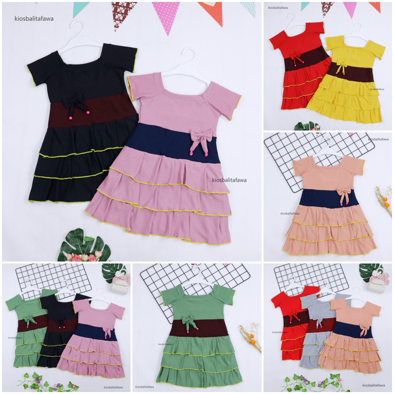 Dress Nayla uk 4-5 Tahun / Dres Pesta Baju Polos Anak Perempuan Motif Polos Garis Batik Lucu Murah