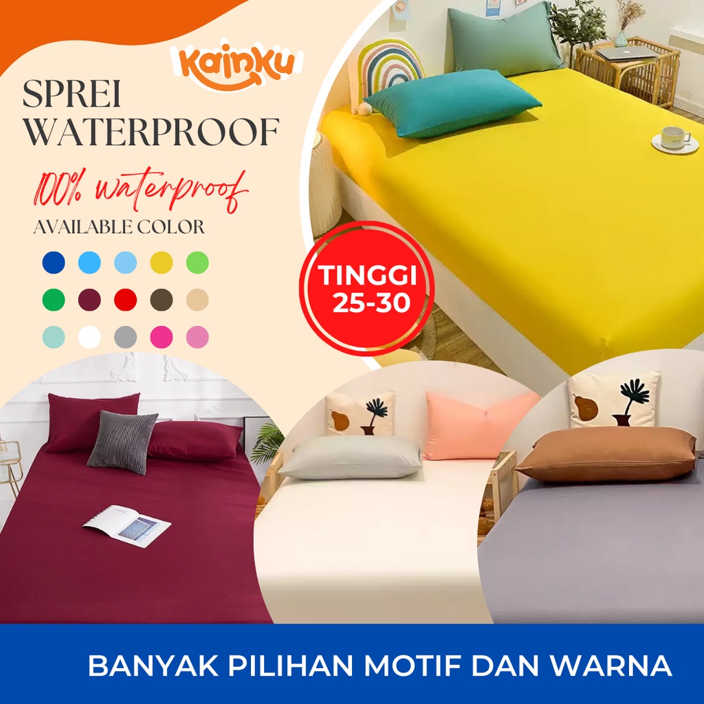 SPREI WATERPROOF TINGGI 25cm 30cm Ukuran 90 100 120 140 160 180 200 MOTIF DAN POLOS