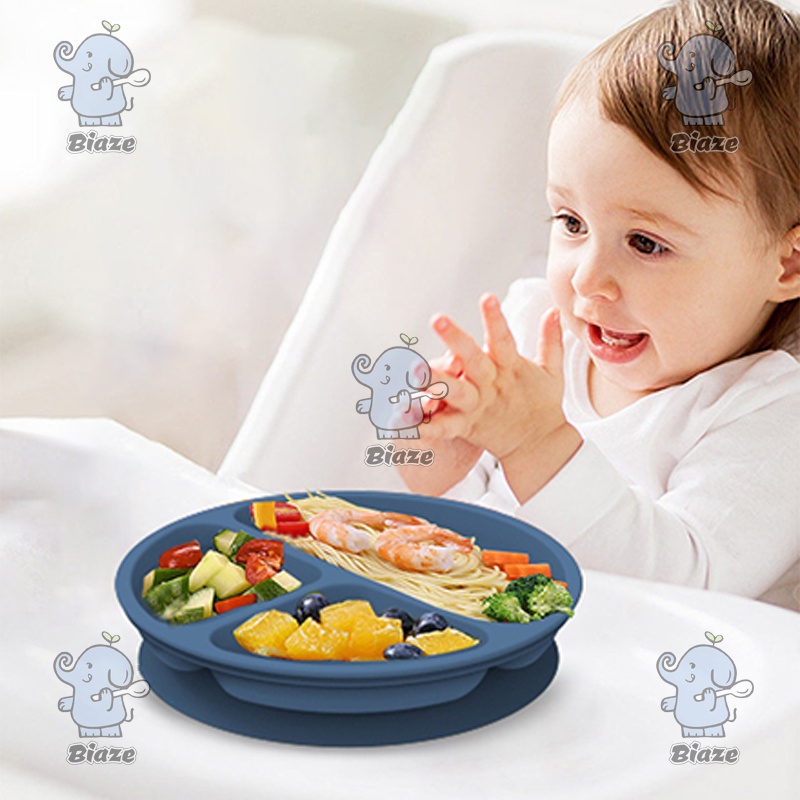 Biaze Peralatan Makan Anak Set Lucu Tableware Piring Garpu Sendok Food Grade Silikon Anti Tumpah Suction Plate Piring Makan Tempat Makan Bayi Feeding Set