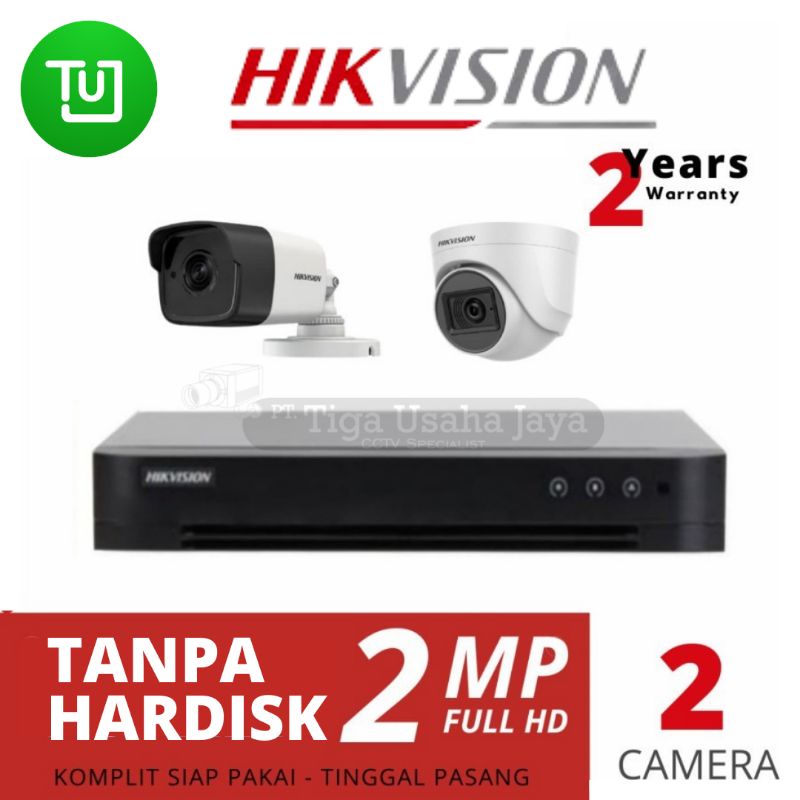 PAKET CCTV HIKVISION 2MP 4 CHANNEL 2 CAMERA ACCUSENSI FULL COLOUR