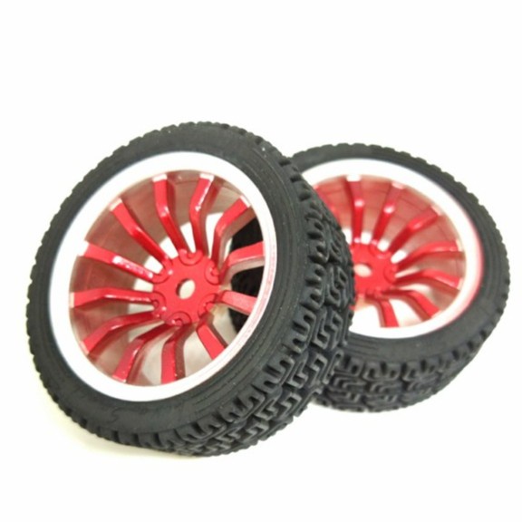 Roda Robot Smart Car 67mm Red RC Whell Velg Ban Karet Radial