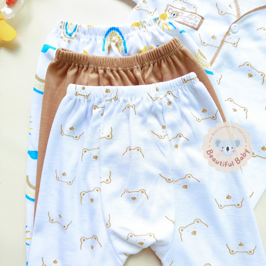 Baby.ou - 3 Stel Setelan Baju Bayi Baru Lahir Tangan Panjang Celana Panjang Usia 0 sd 3 Bulan Motif MOCCA SERIES - Setelan Baju Bayi Newborn Panjang Abu - Celana Panjang Bayi Baru Lahir