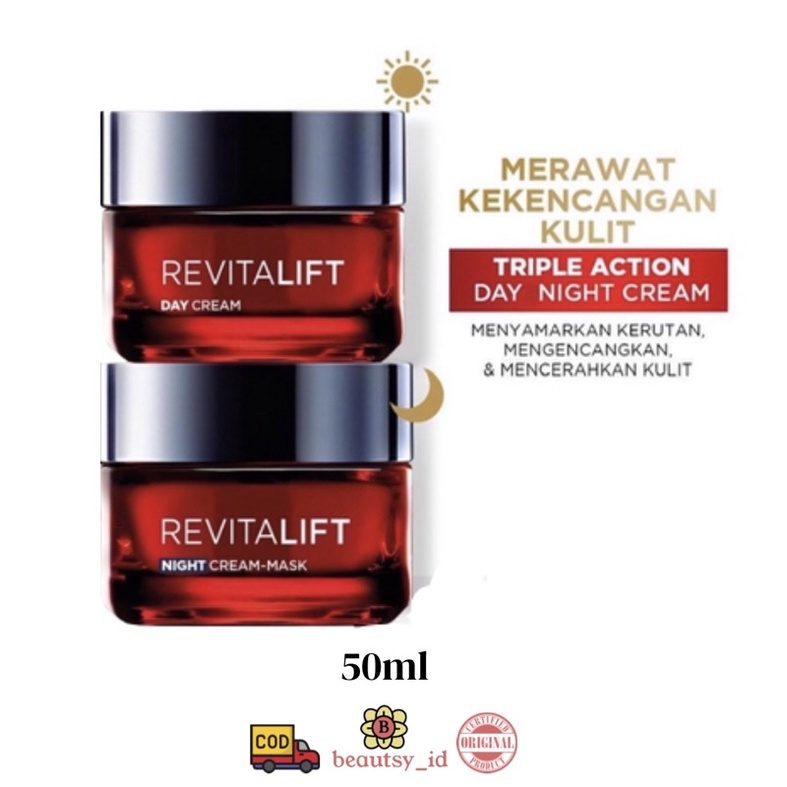 Loreal Revitalift Triple Action Day SPF 35 , Night Cream 50 ml - Pelembab Moisturizer Anti Aging COD