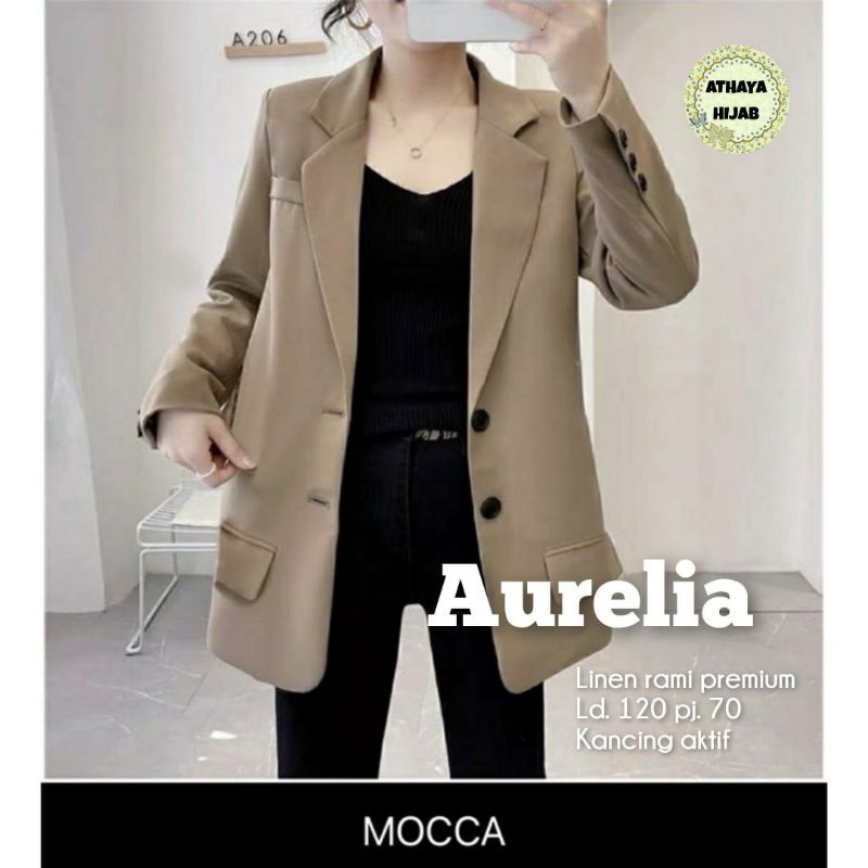 Blazer Jumbo Wanita Modern Linen Rami LD 120 Aurelia Jas Wanita Muslim Hijab Modern Polos Lengan Pan
